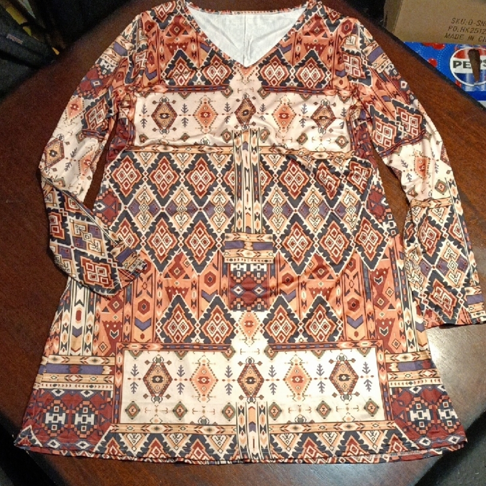 Southwestern Print Long Sleeve Dress
